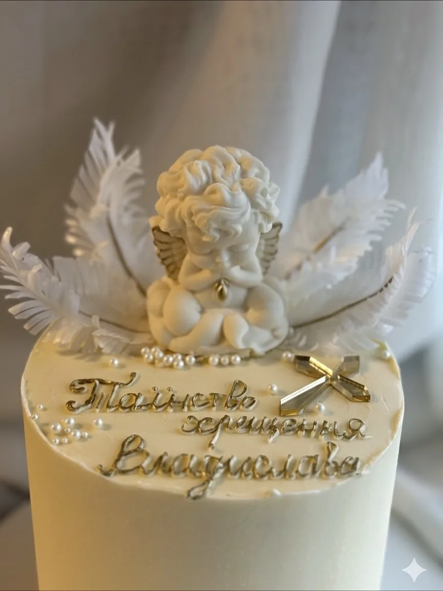 Tort komunijny z aniołkiem, piórami i krzyżem - Tortovita Wrocław